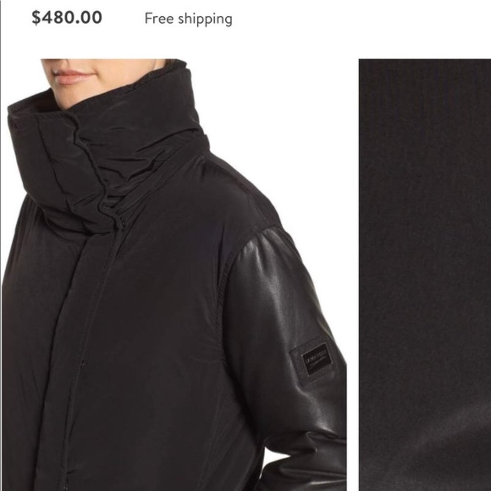 Lamarque down coat with leather sleeves XL